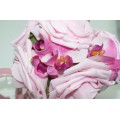Pink Ceramic Milk Jug with Pink Roses and Orchids with Ribbon Bow